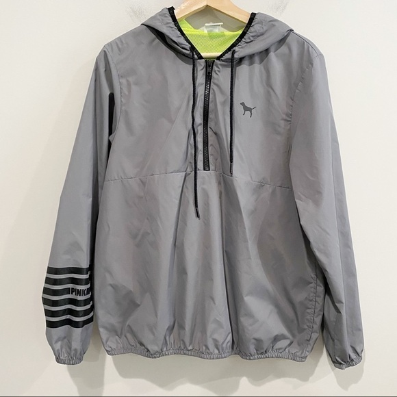 VS PINK Gray Hooded Windbreaker Pullover Oversized, Size Small - Picture 10 of 10